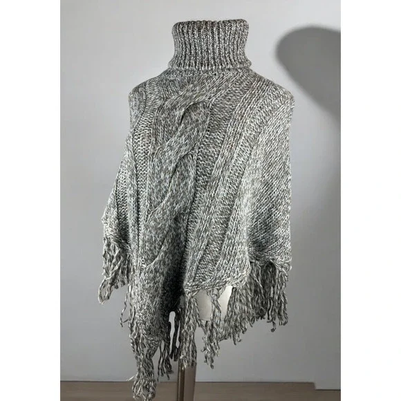 Inis Crafts 100% Merino Wool Poncho Sweater Cape Fringe Brown Irish Made S/M - Picture 3 of 16